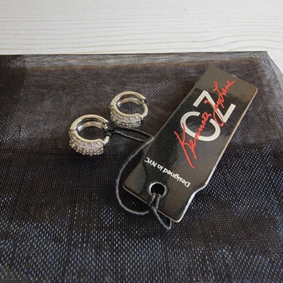 Mini Hoop Hugger Earrings Micro Pave CZ by Kenneth Jay Lane Cubic Zirconia NEW - Picture 3 of 6